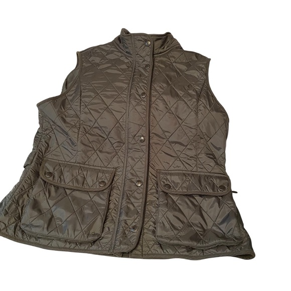 Eddie Bauer Womens Quilted 
Lined Vest Full Zip Olive Green Size Medium - Picture 2 of 14